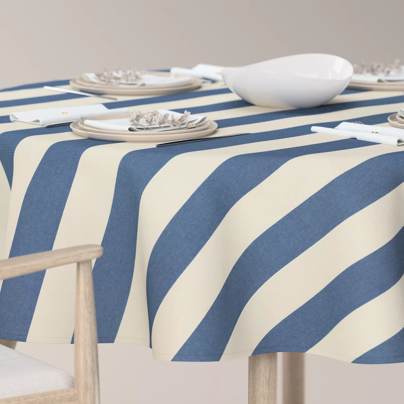 Runde Tischdecke, blau-weiß, Quadro (143-90) günstig online kaufen