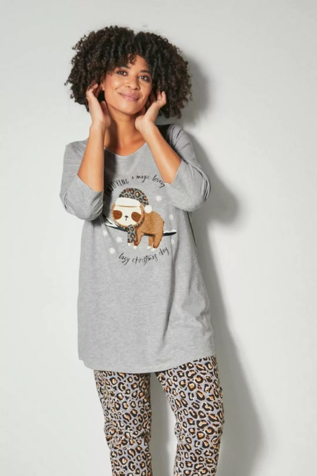 Janet & Joyce Rundhalsshirt T-Shirt oversized Xmas-Bär Rundhals 3/4-Ärmel günstig online kaufen