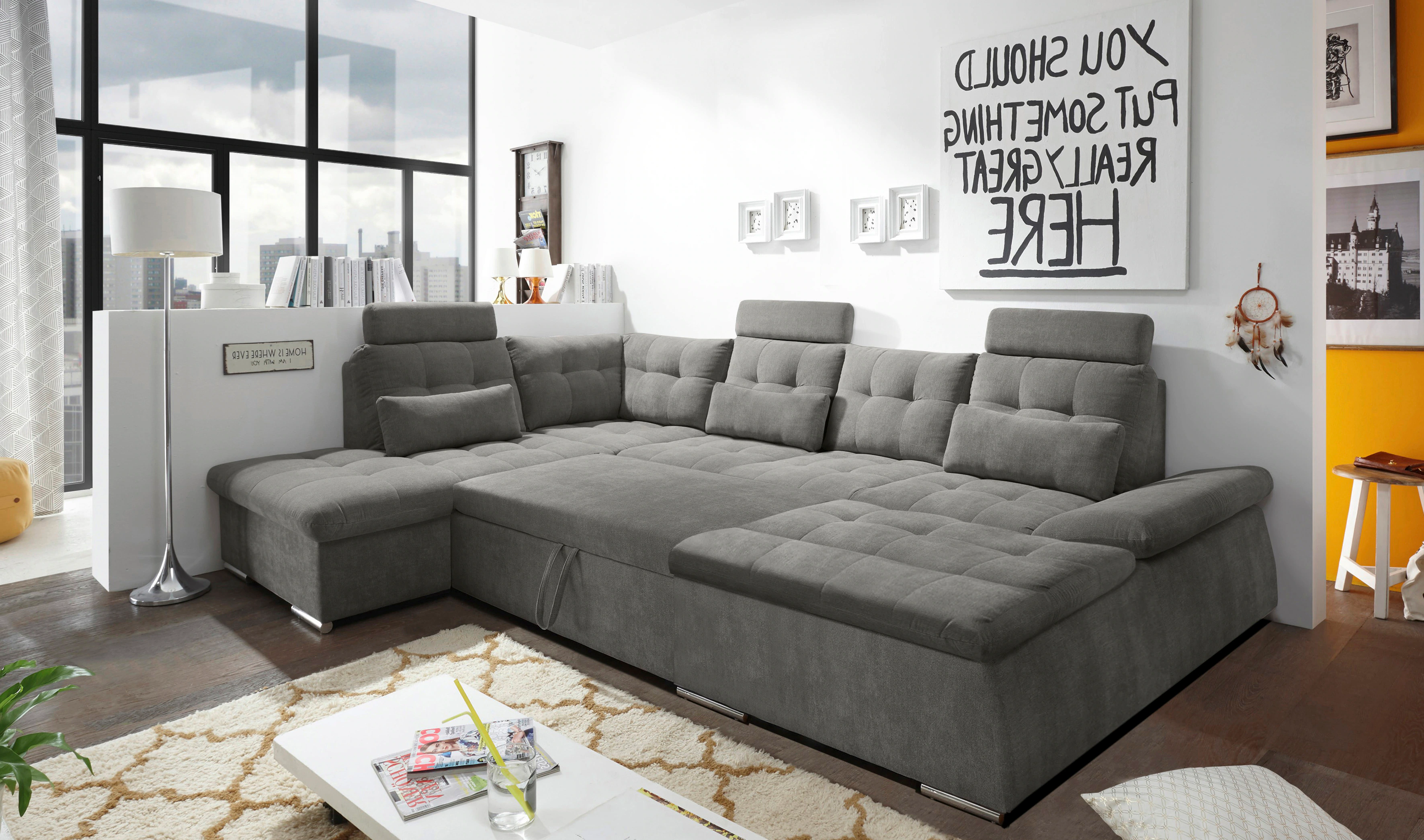 ED EXCITING DESIGN Wohnlandschaft "Nalo U-Form mit Bettfunktion, Bettkasten günstig online kaufen