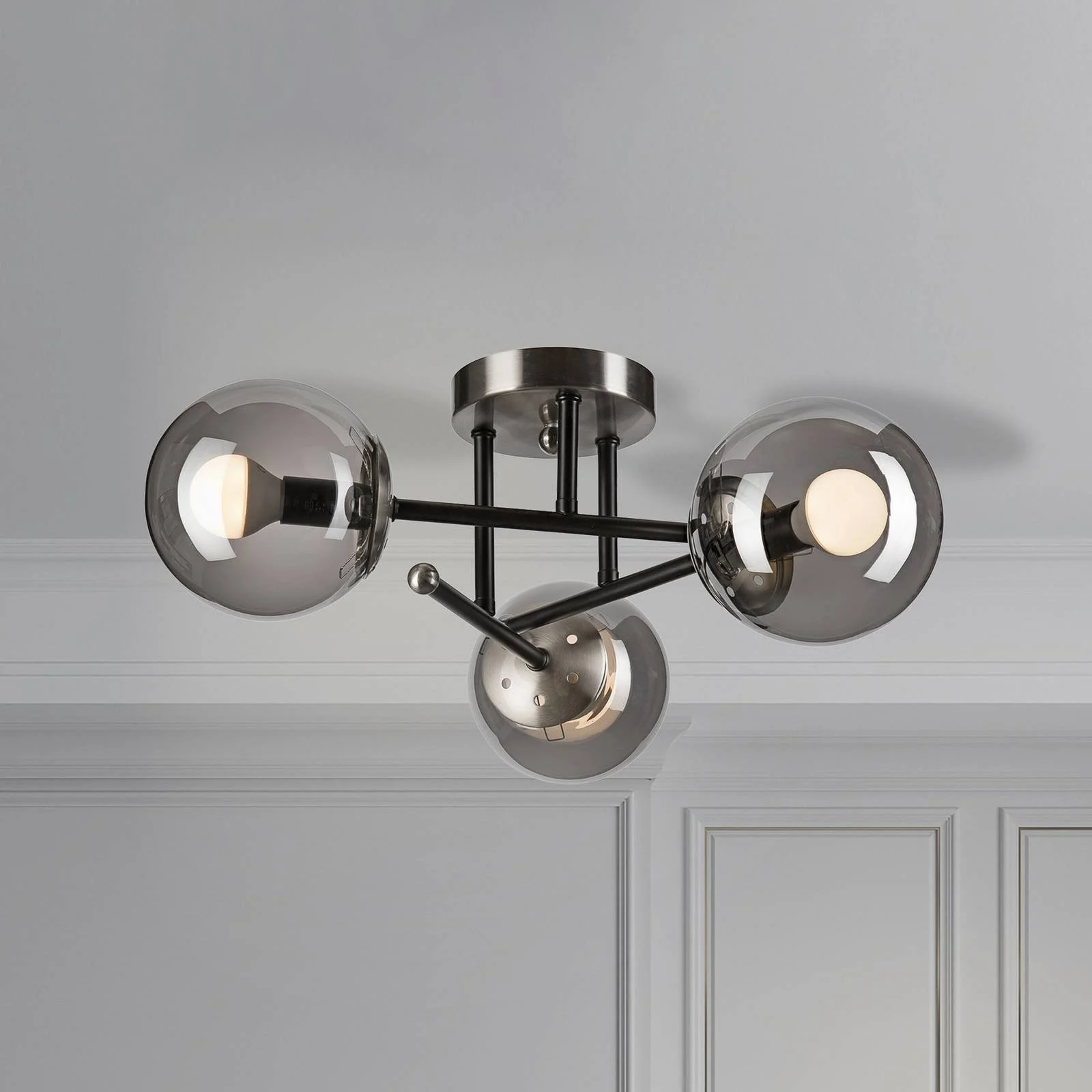 Deckenleuchte Malena, Ø 19 cm, rauchgrau, Glas/Metall 3-flg. günstig online kaufen
