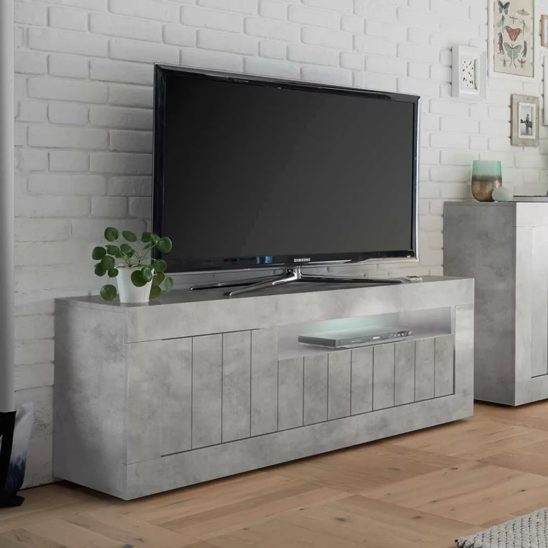 Design TV Lowboard in Beton Grau 3-türig günstig online kaufen