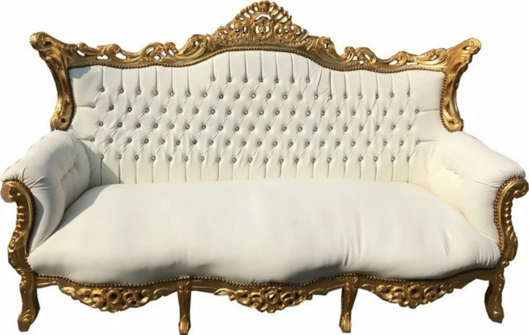 Casa Padrino 3-Sitzer Barock 3-er Sofa Master Weiss / Gold mit Bling Bling günstig online kaufen