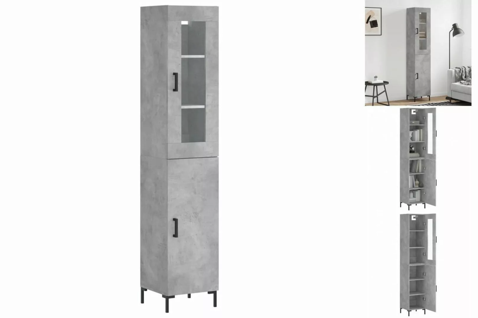 vidaXL Vitrine Highboard Betongrau 34,5x34x180 cm Spanplatte Glas Vitrine günstig online kaufen