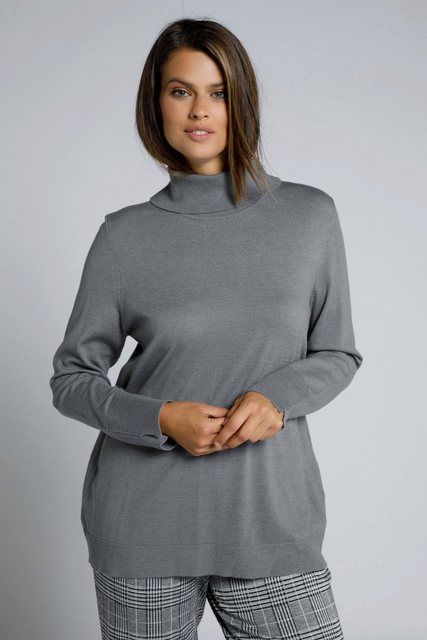 Ulla Popken Strickpullover Rollkragenpullover breite Rippbündchen Langarm günstig online kaufen