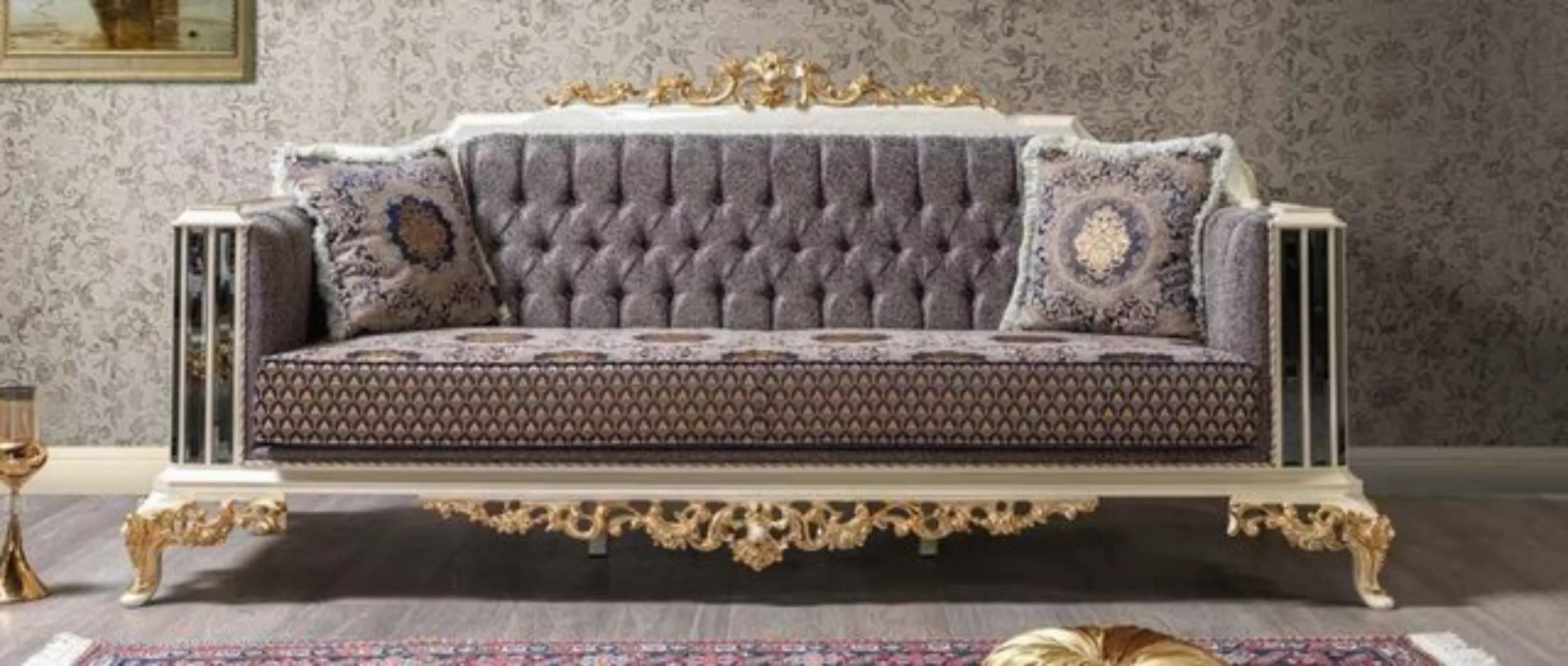 JVmoebel Sofa Luxus Sofa Dreisitzer 3 Sitz Sitz Stoff Barock Stil Textil Co günstig online kaufen