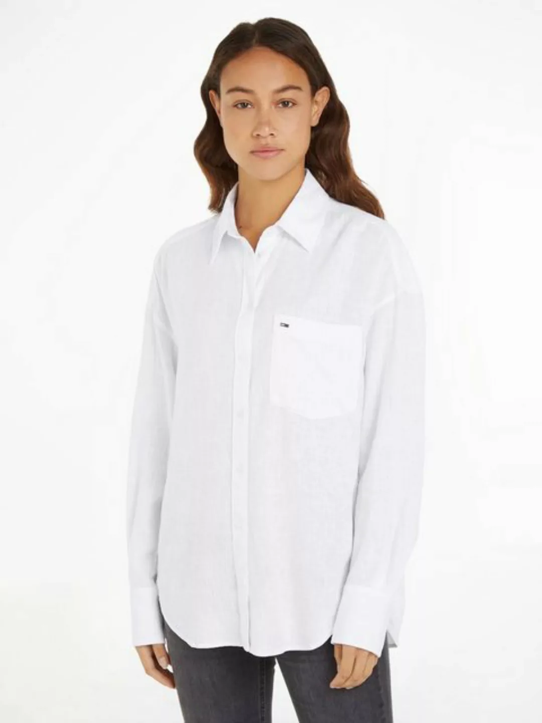 Tommy Jeans Klassische Bluse TJW SP OVR LINEN SHIRT mit Tommy Jeans Flagge günstig online kaufen