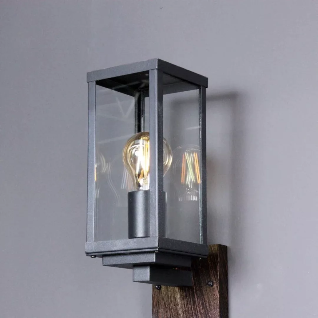 Außenwandlampe Karo, stehend, Holzdekor günstig online kaufen