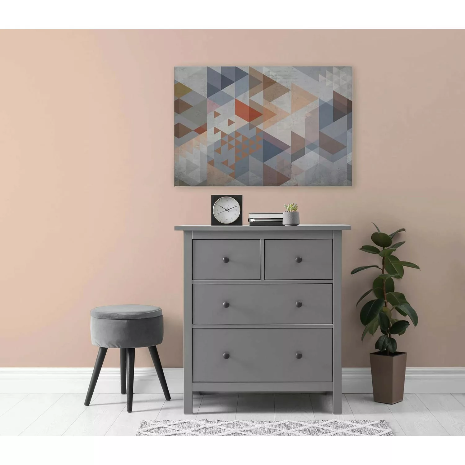 Bricoflor Leinwandbild Geometrisch Mit Dreiecken In Grau Terracotta Deko Bi günstig online kaufen