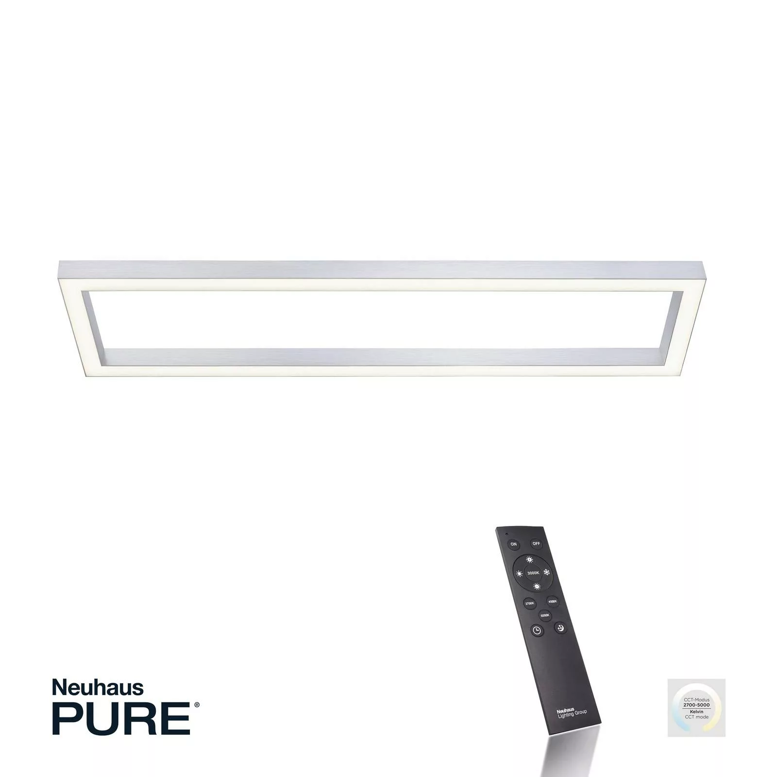 LED-Deckenlampe PURE Lines, 110 x 30 cm, silber, CCT, Remote günstig online kaufen