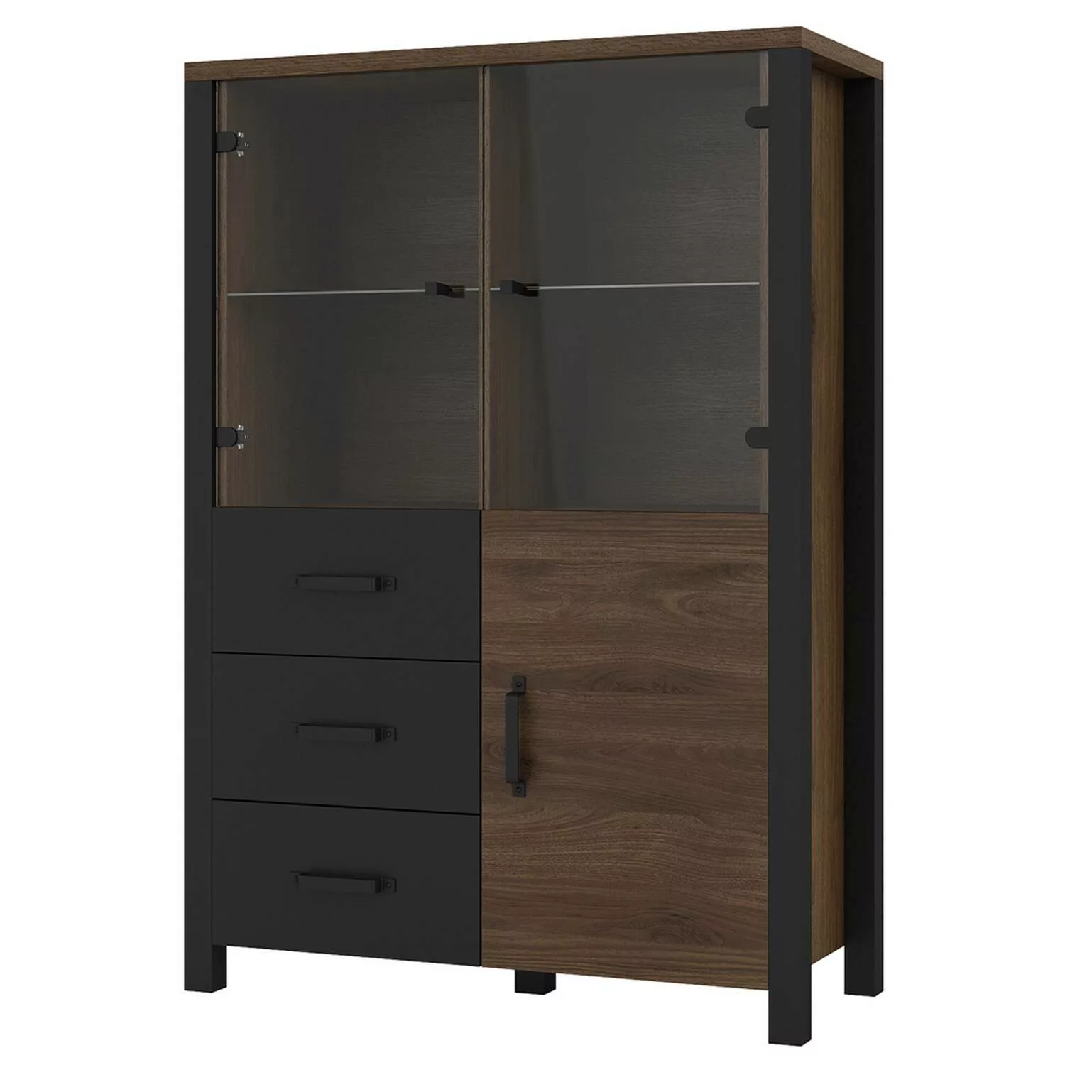 Wohn-/Esszimmer Highboard in Okapi Walnuss Nb. mit schwarz supermatt ORADEA günstig online kaufen