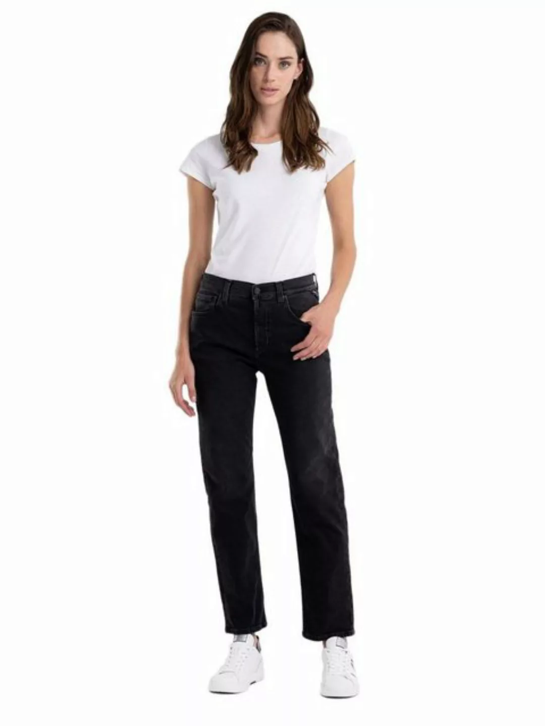 Replay Damen Jeans MAIJKE STRAIGHT - Straight Fit - Schwarz - Black Denim günstig online kaufen