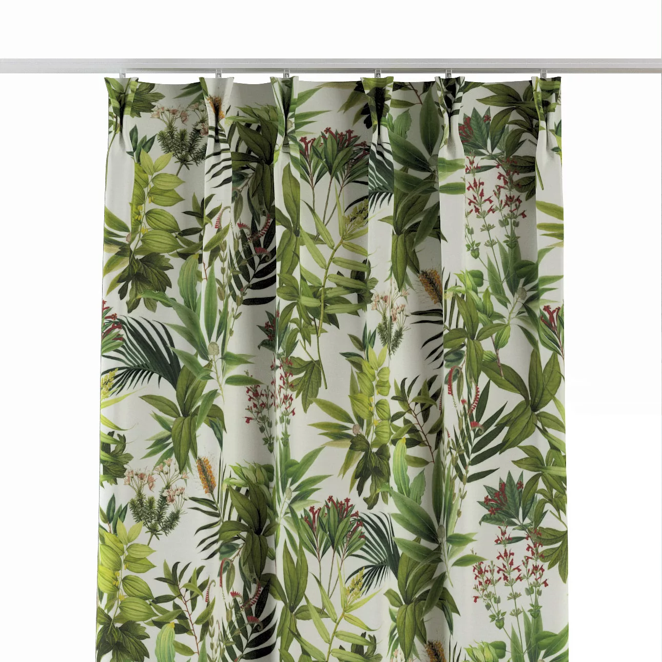 Vorhang mit flämischen 2-er Falten, grün-weiß, Flowers (143-69) günstig online kaufen