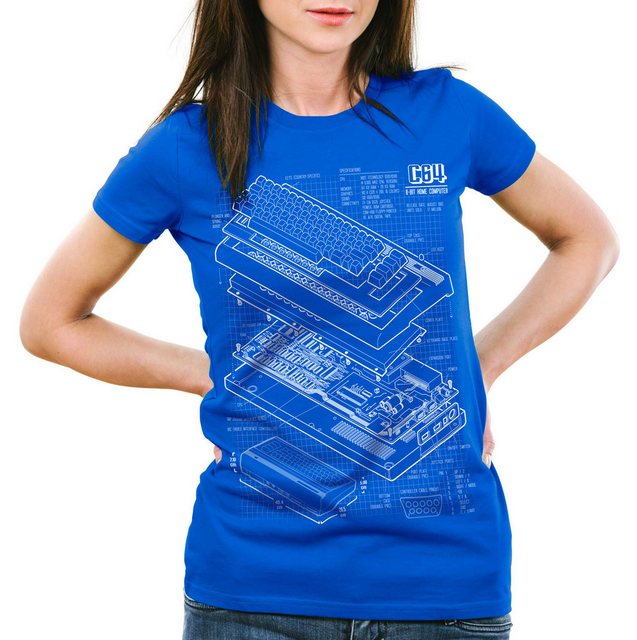 style3 T-Shirt C64 Heimcomputer commodore Blaupause classic gamer günstig online kaufen