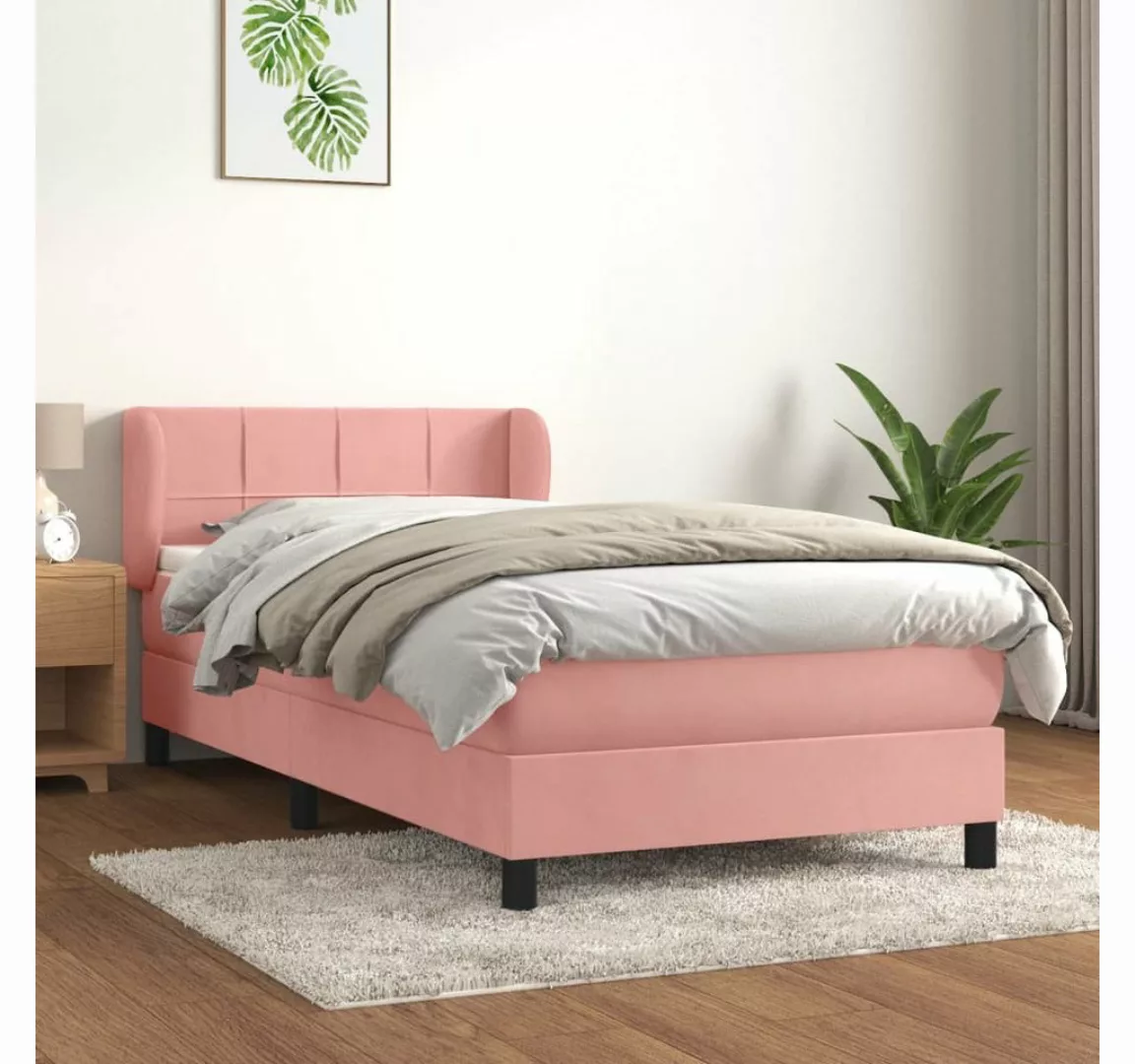 vidaXL Boxspringbett, Boxspringbett mit Matratze Rosa 100x200 cm Samt günstig online kaufen