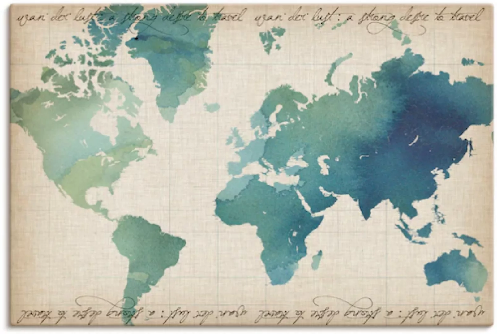 Artland Leinwandbild "Wasserfarben Weltkarte", Landkarten, (1 St.) günstig online kaufen