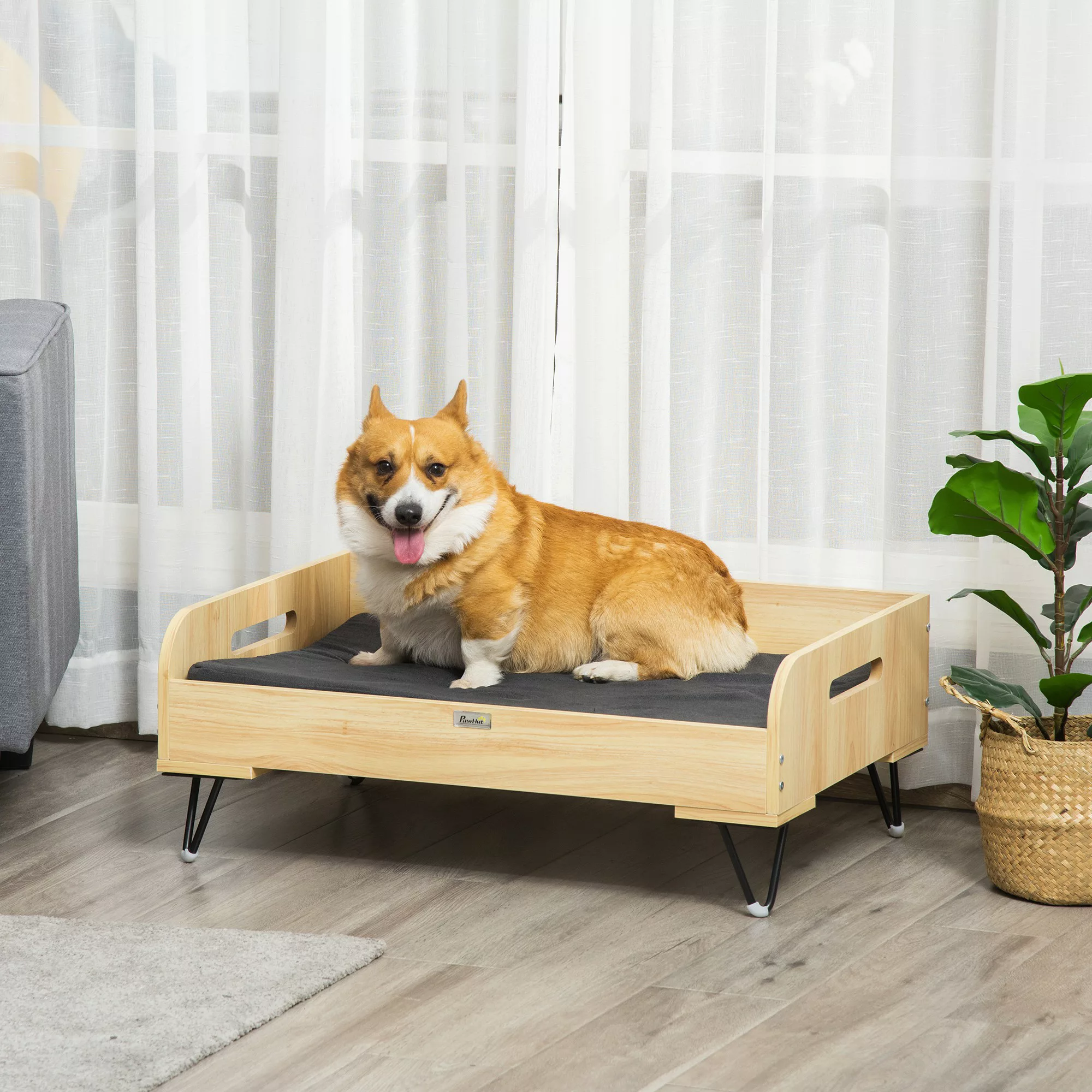 PawHut Hundebett  Erhöhtes Haustierbett mit Schutzrand & Transportgriffen, günstig online kaufen