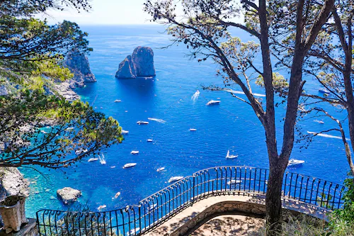 Papermoon Fototapete »CAPRI-INSEL STRAND KLIPPEN KÜSTE BLUME GEBIRGE TERRAS günstig online kaufen