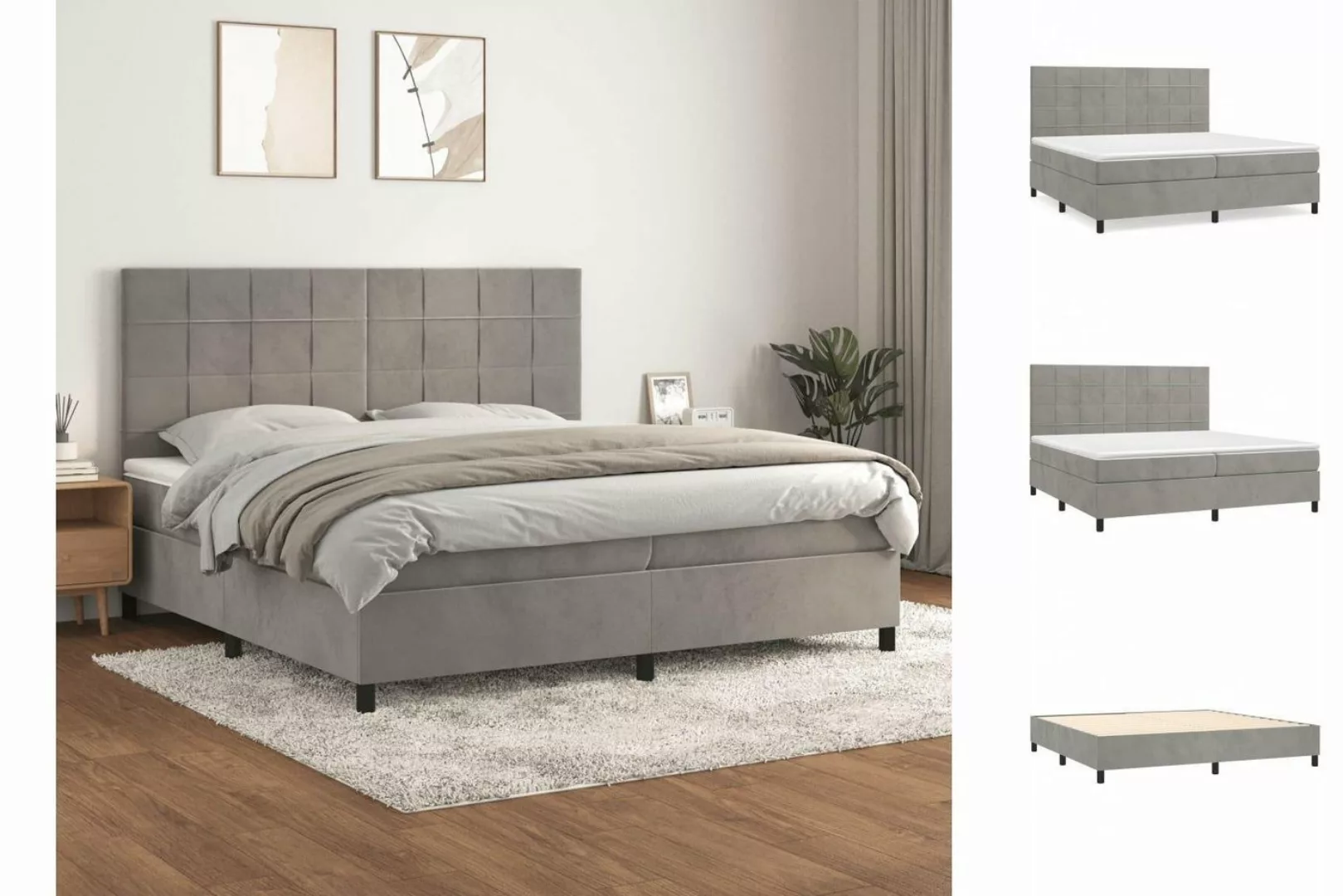 vidaXL Boxspringbett Boxspringbett mit Matratze Hellgrau 200x200 cm Samt Be günstig online kaufen