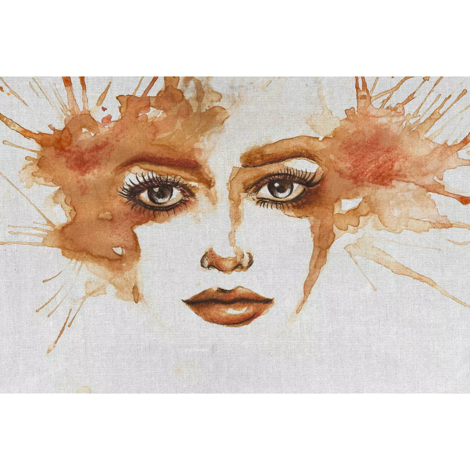 Fototapete Aquarell Gesicht Orange Weiß 4,00 m x 2,70 m FSC® günstig online kaufen