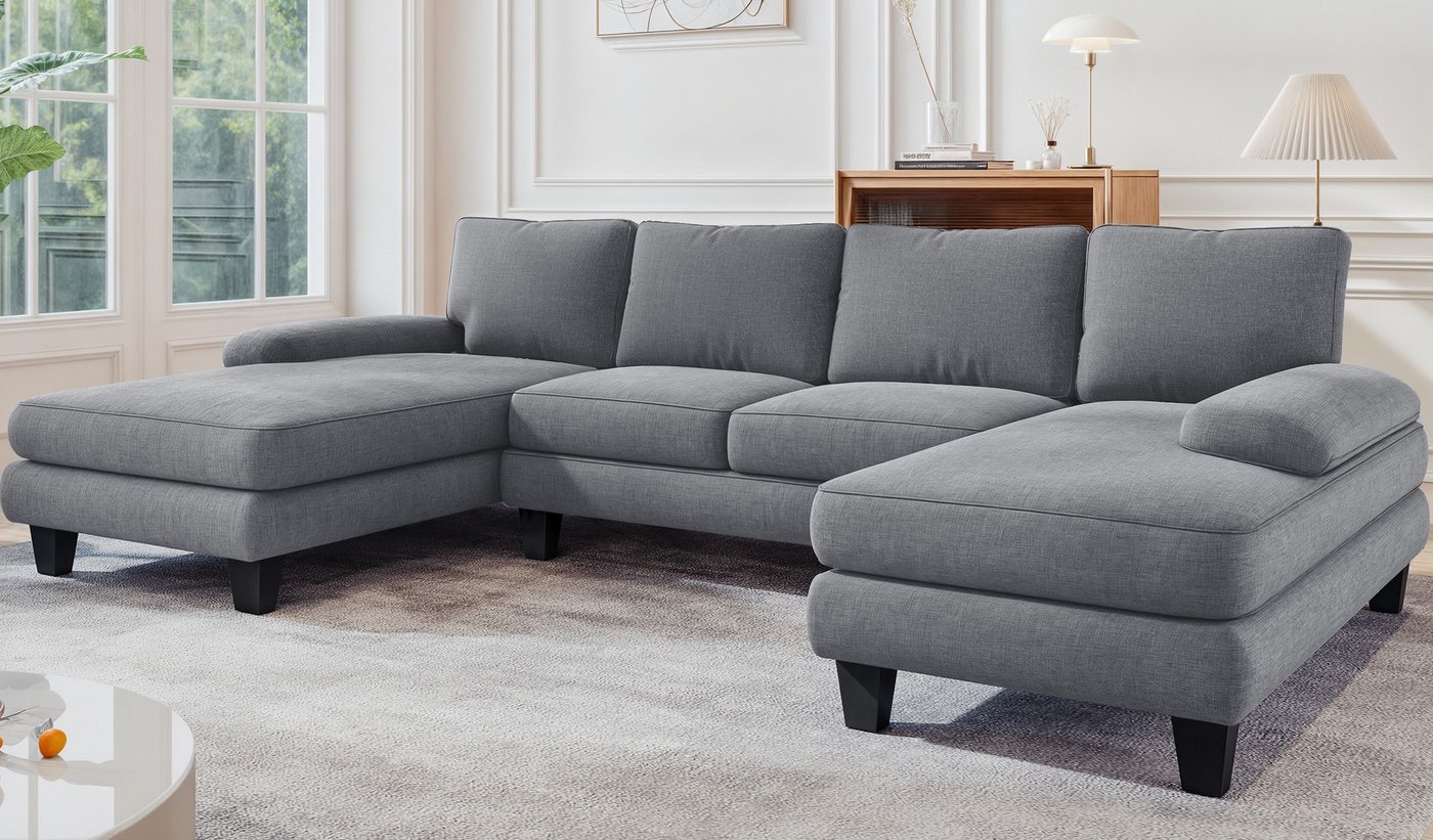 HOMALL Ecksofa Ecksofa mit Abnehmbarer Sofabezug, U-Shape Sofa mit 4 Kissen günstig online kaufen