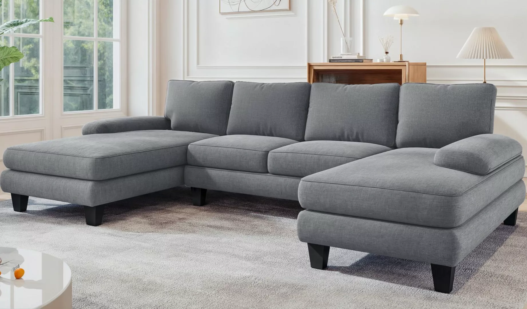 HOMALL Ecksofa mit Schlaffunktion, U-Shape Sofa mit 4 Kissen, Grau günstig online kaufen