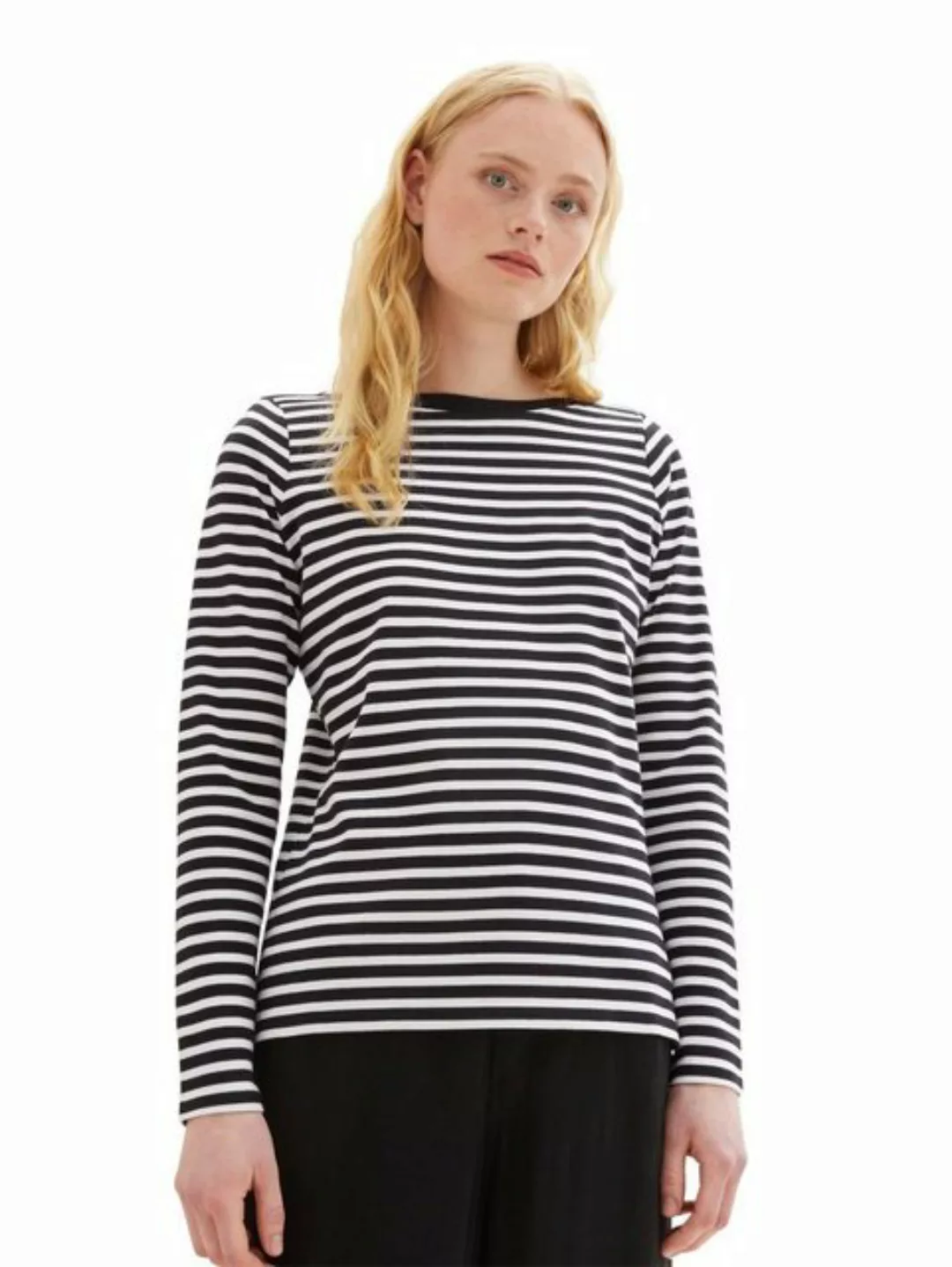 TOM TAILOR T-Shirt Gestreiftes Langarm Shirt Basic Pullover 6287 in Schwarz günstig online kaufen