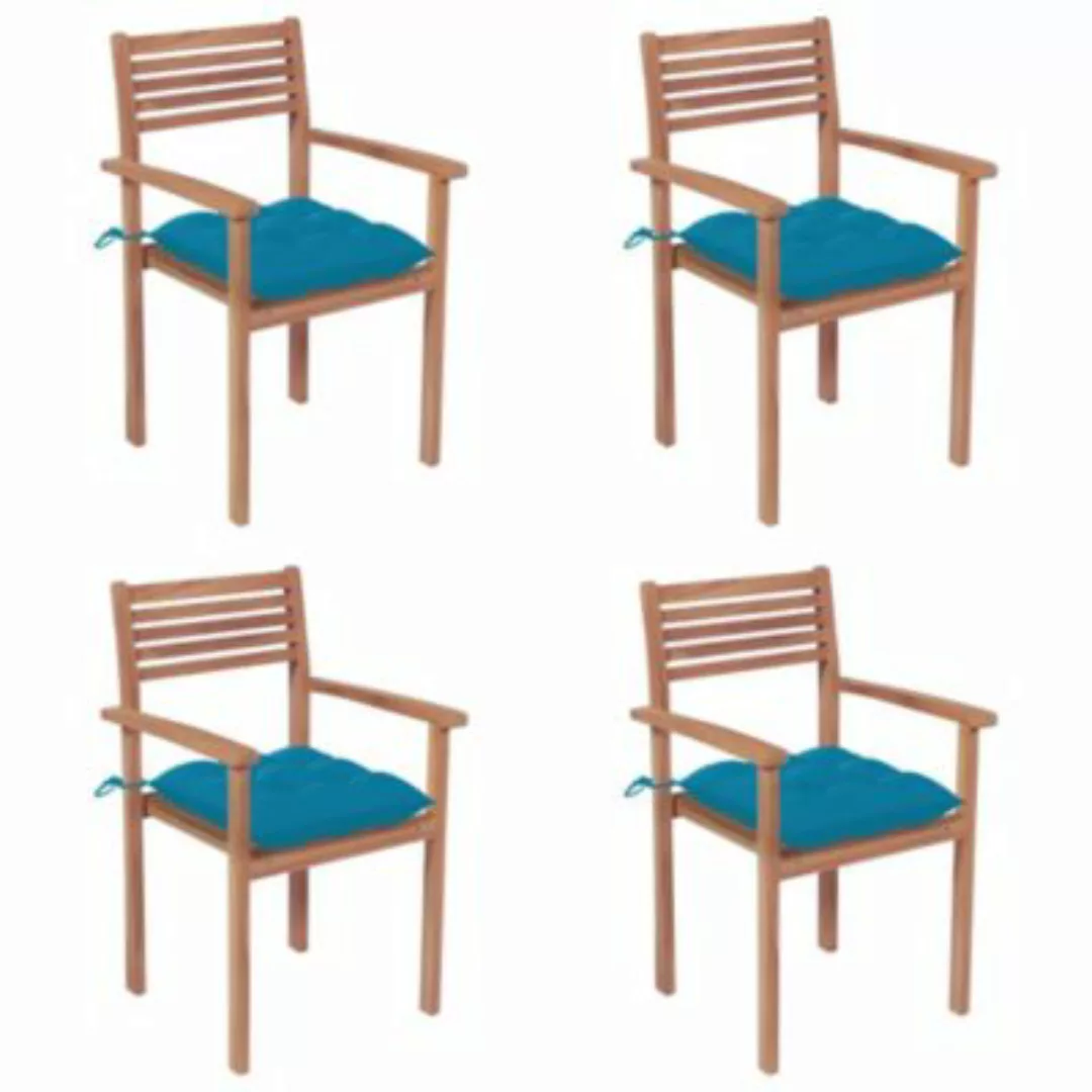 vidaXL Gartenstühle 4 Stk. mit Hellblauen Kissen Massivholz Teak Gartenstuh günstig online kaufen