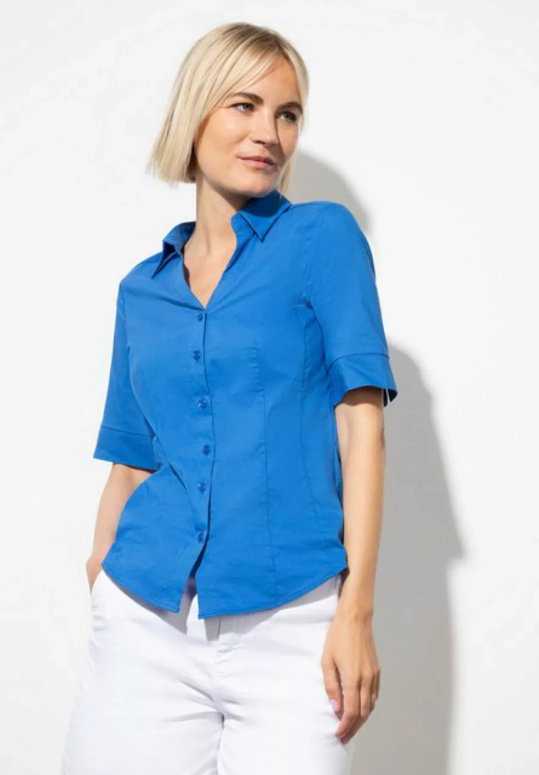 Baumwoll/Stretch Bluse, magic blue, Sommer-Kollektion günstig online kaufen