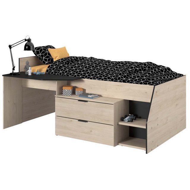 Faizee Möbel Bett Hochbett Milky 2 Parisot braun +Schreibtischplatte+Kommod günstig online kaufen