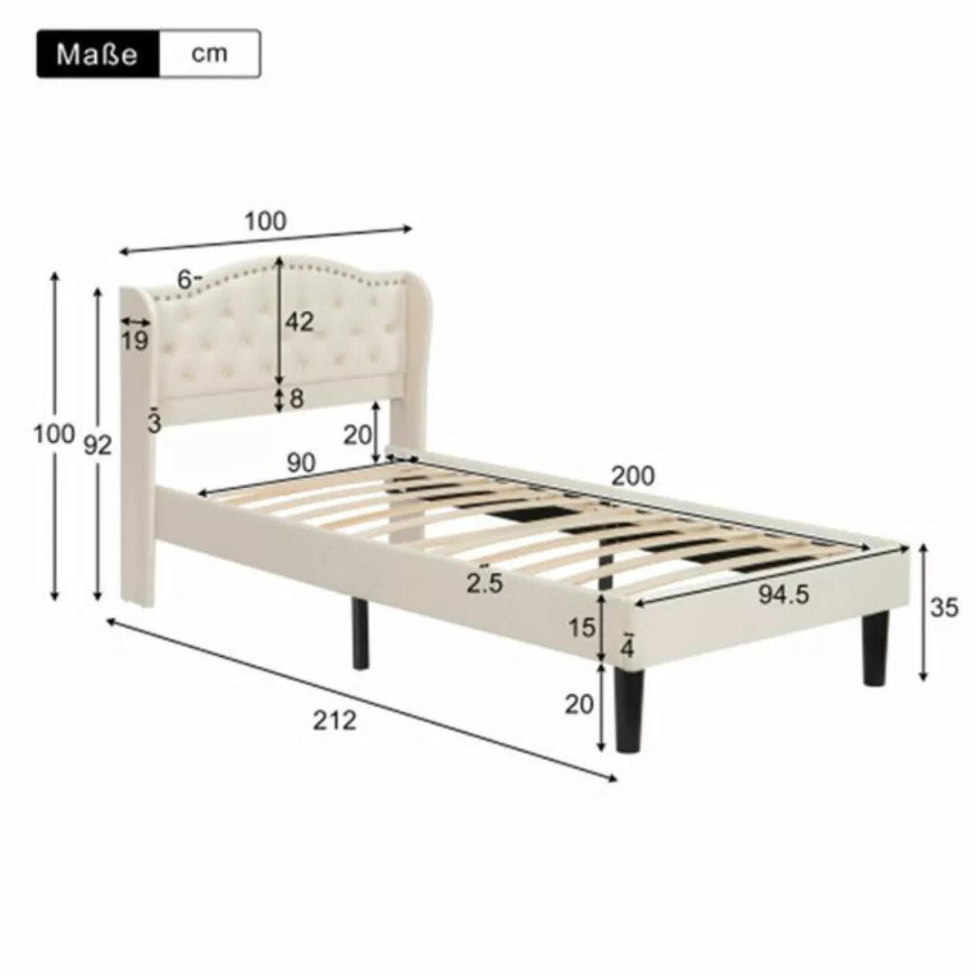 XDeer Polsterbett Polsterbett,Doppelbett mit samtigen Kopfteil, 90*200cm, K günstig online kaufen