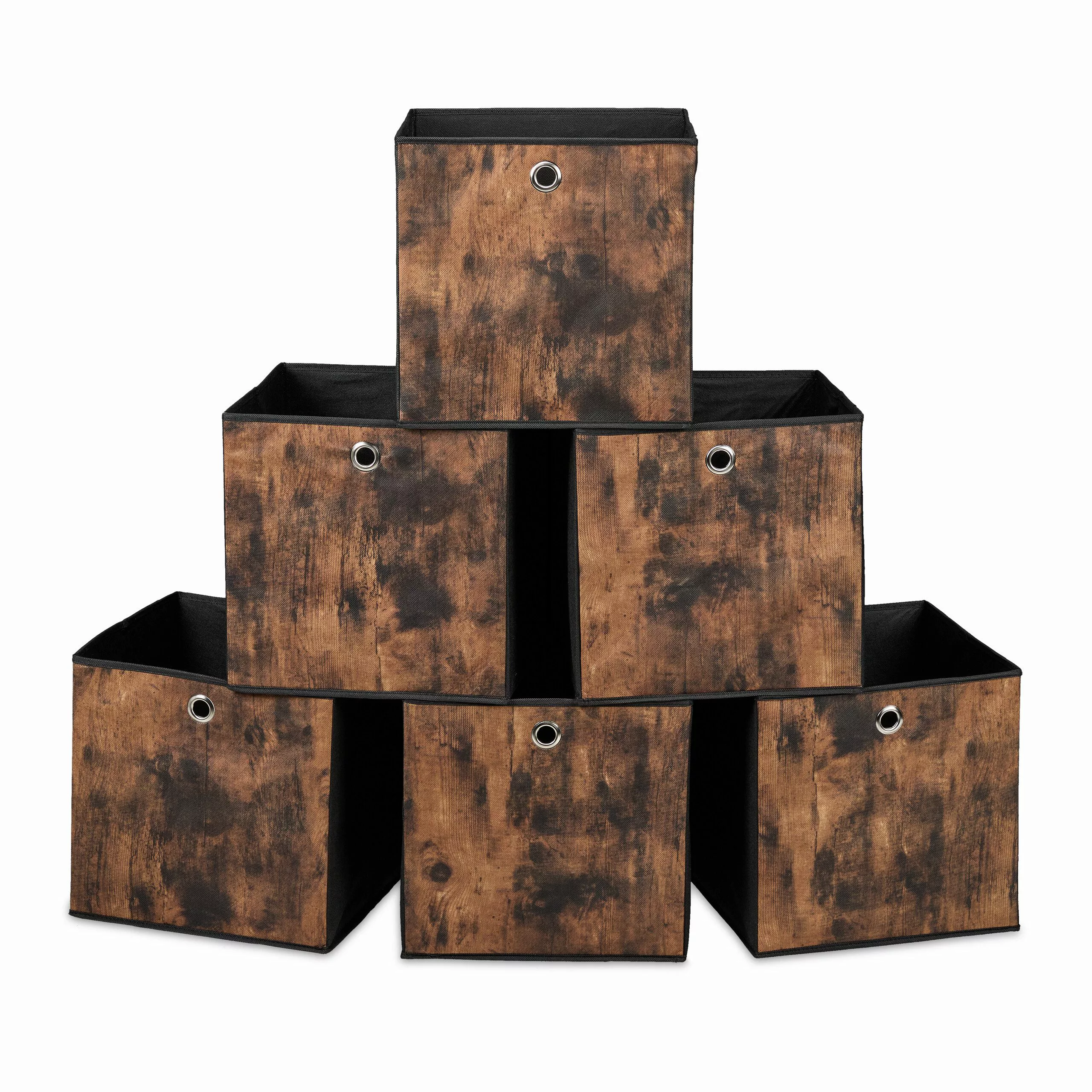 relaxdays Aufbewahrungsbox Stoff Aufbewahrungsbox Holzoptik 6er günstig online kaufen