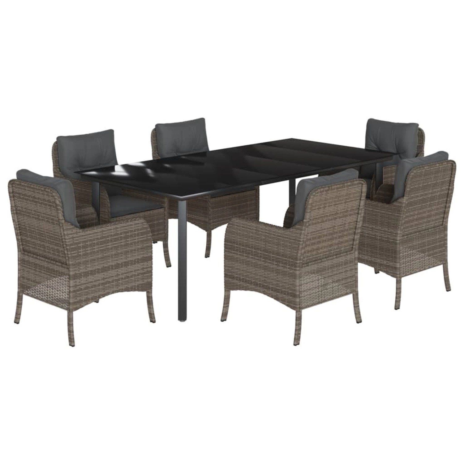 vidaXL 7-Tlg Garten-Essgruppe mit Kissen Grau Poly Rattan 3211960 günstig online kaufen