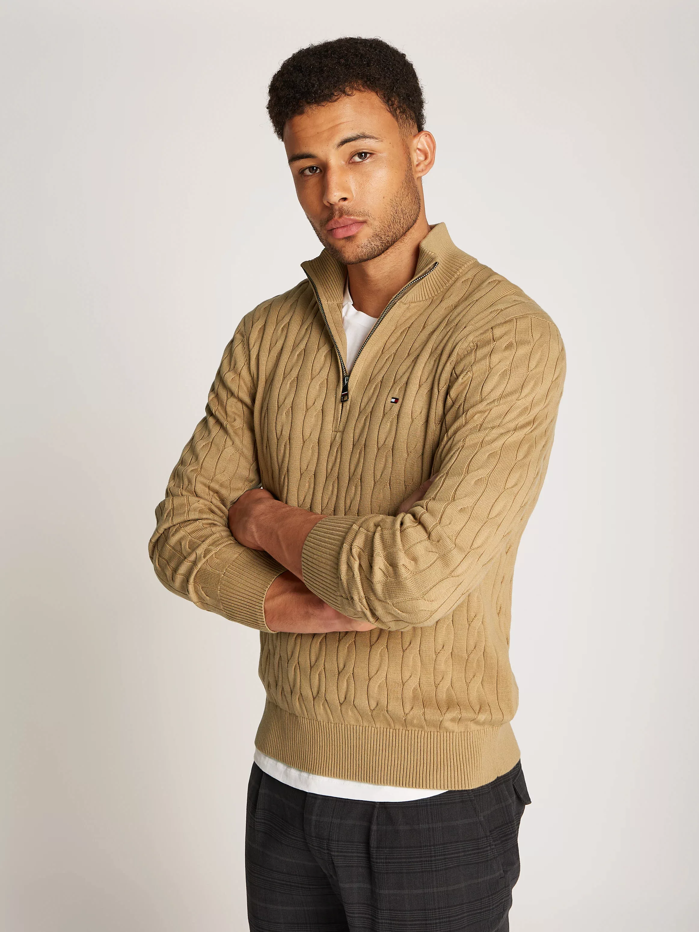 Tommy Hilfiger Strickpullover CLASSIC COTTON CABLE ZIP MOCK mit modischem Z günstig online kaufen