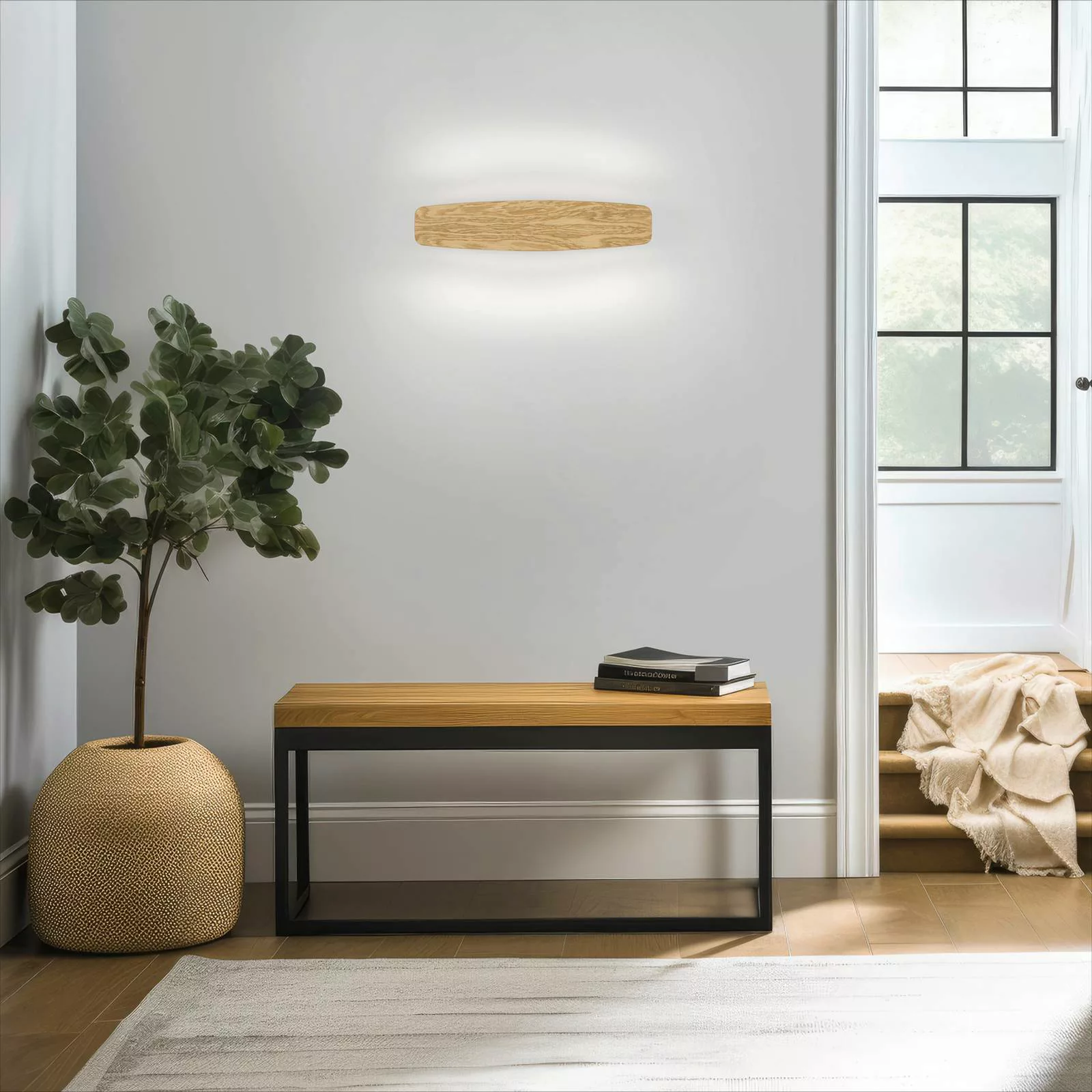 Quitani LED-Wandleuchte Persida, Eiche, 48 cm günstig online kaufen