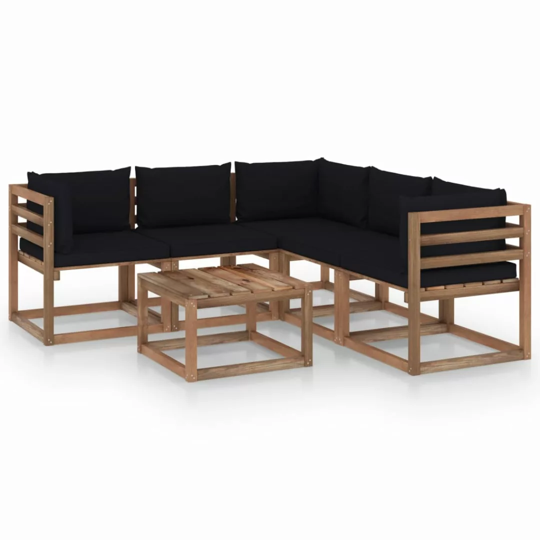 6-tlg. Garten-lounge-set Kissen Schwarz Kiefer Imprägniert günstig online kaufen