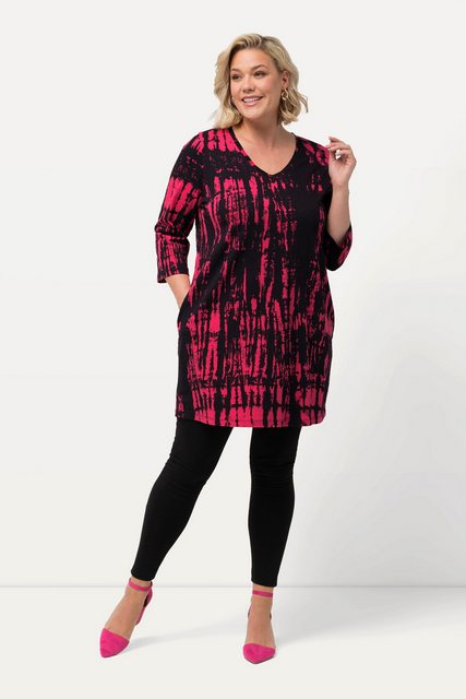 Ulla Popken Longshirt Longshirt Batikdruck A-Linie V-Ausschnitt 3/4-Arm günstig online kaufen