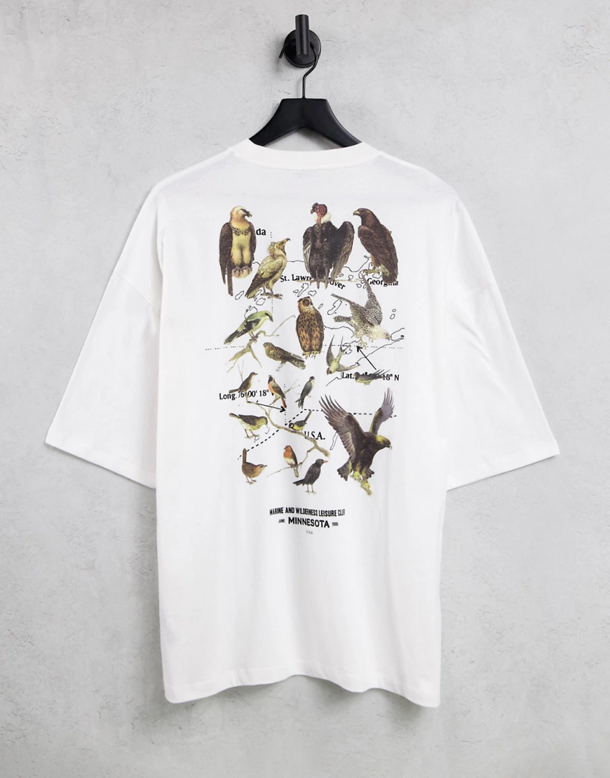 ASOS DESIGN – Oversize-T-Shirt in Weiß mit aufgedruckten Vintage-Vogelfotog günstig online kaufen