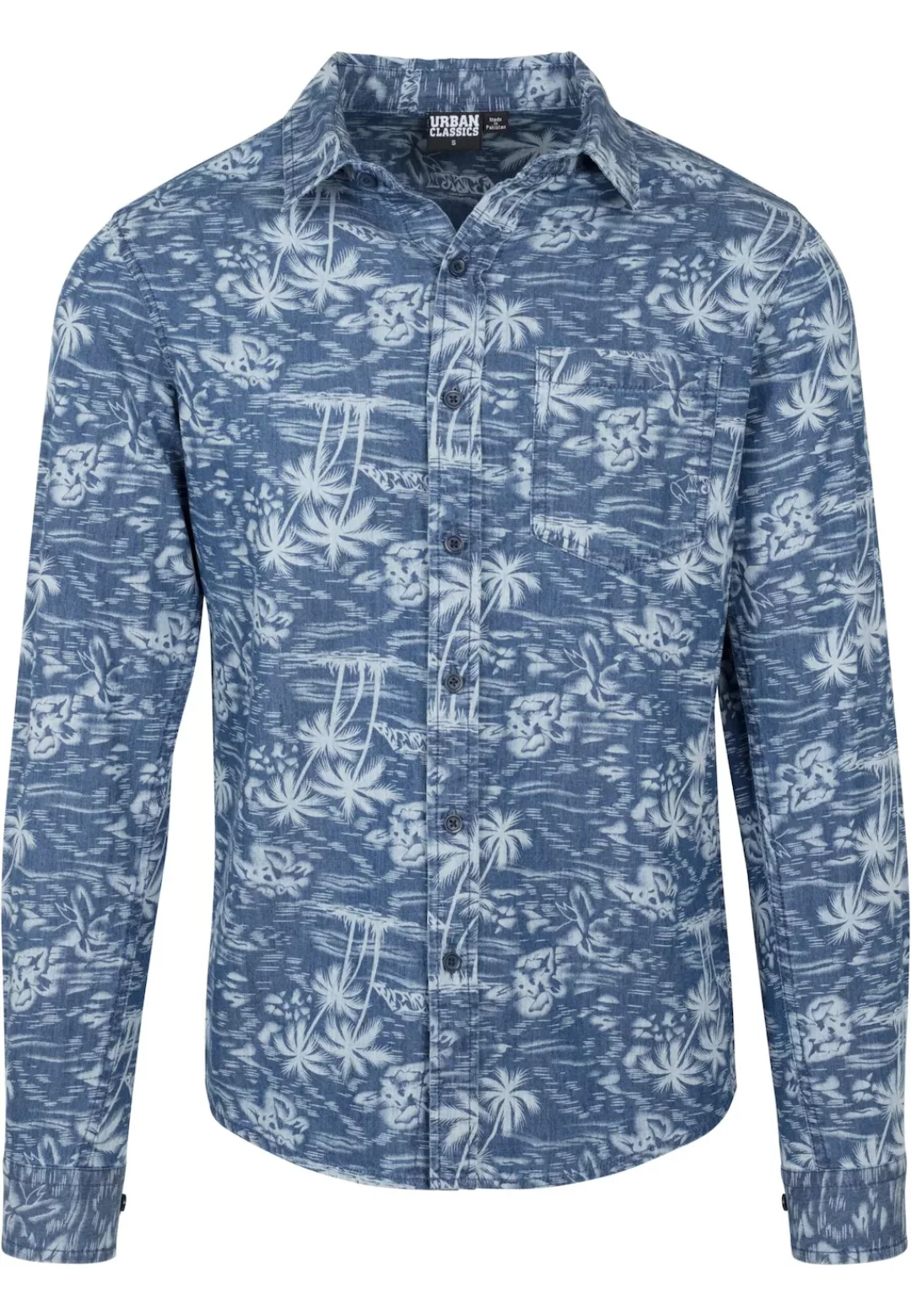 URBAN CLASSICS Langarmhemd "Urban Classics Herren Printed Palm Denim Shirt" günstig online kaufen