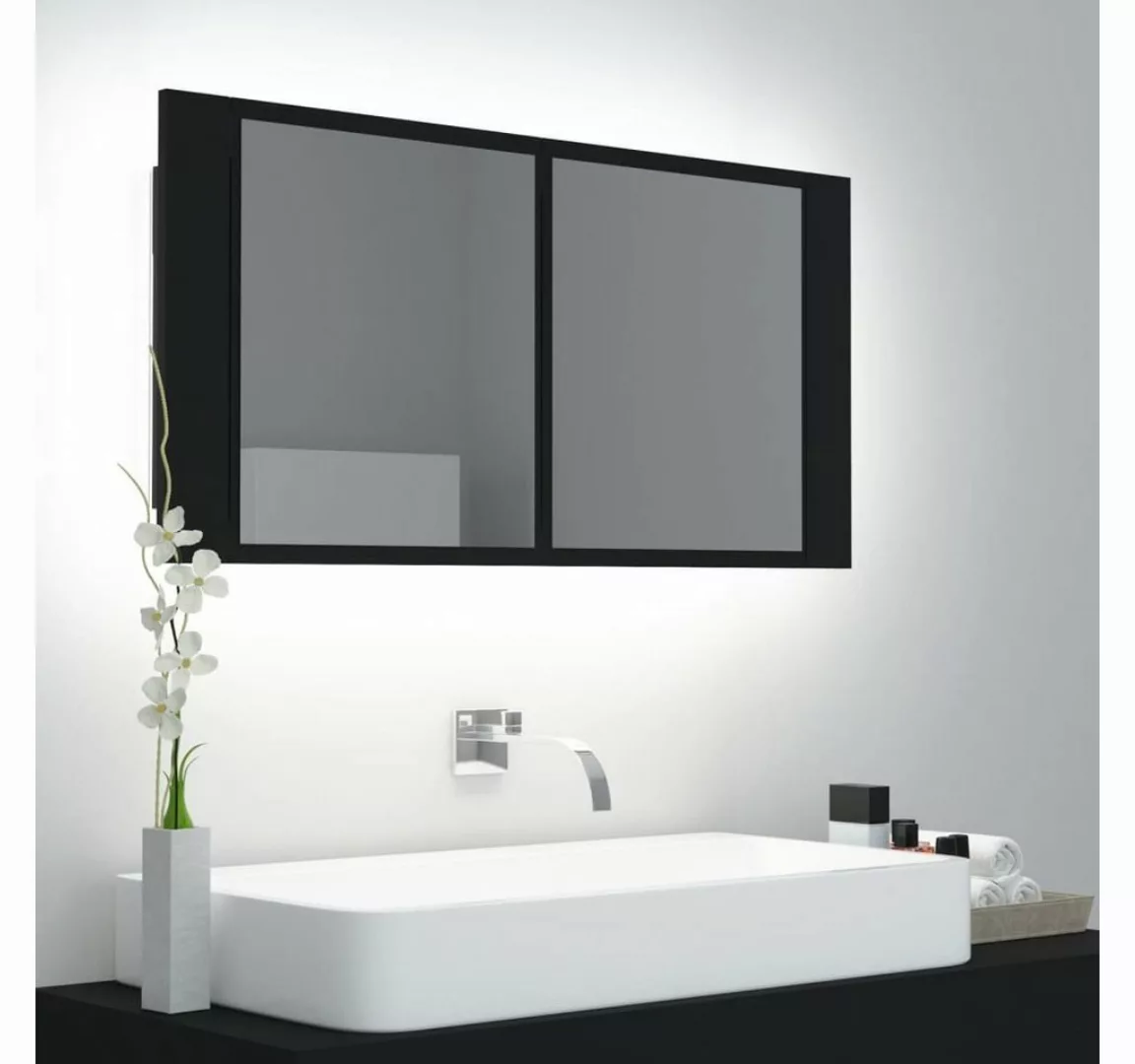 vidaXL Badezimmerspiegelschrank LED-Bad-Spiegelschrank Schwarz 90x12x45 cm günstig online kaufen
