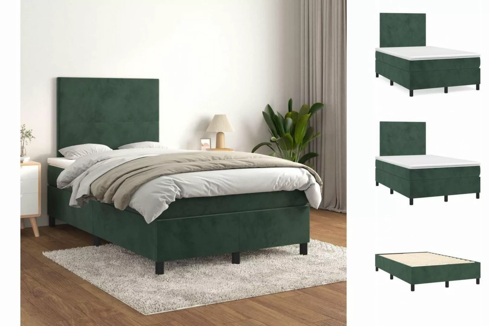 vidaXL Boxspringbett Boxspringbett mit Matratze Dunkelgrün 120x200 cm Samt günstig online kaufen