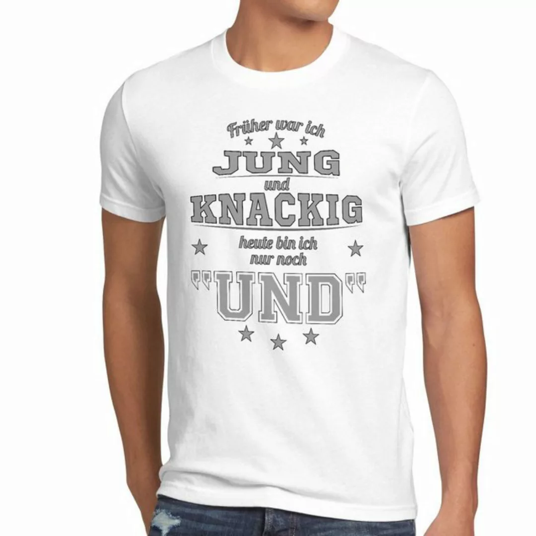 Print-Shirt Herren T-Shirt Früher Jung und Knackig heute nur Funshirt Spruc günstig online kaufen