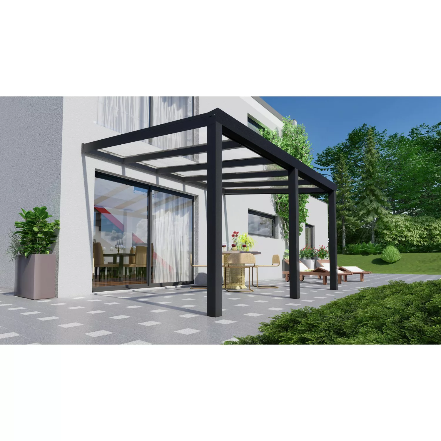 Terrassenüberdachung Professional 400 cm x 350 cm Schwarz Struktur Glas günstig online kaufen