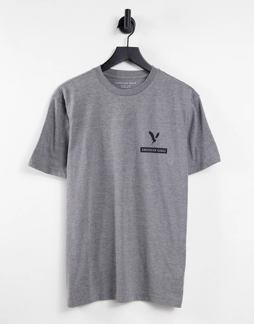 American Eagle – T-Shirt in Grau meliert mit Adler-Logoprint vorne günstig online kaufen