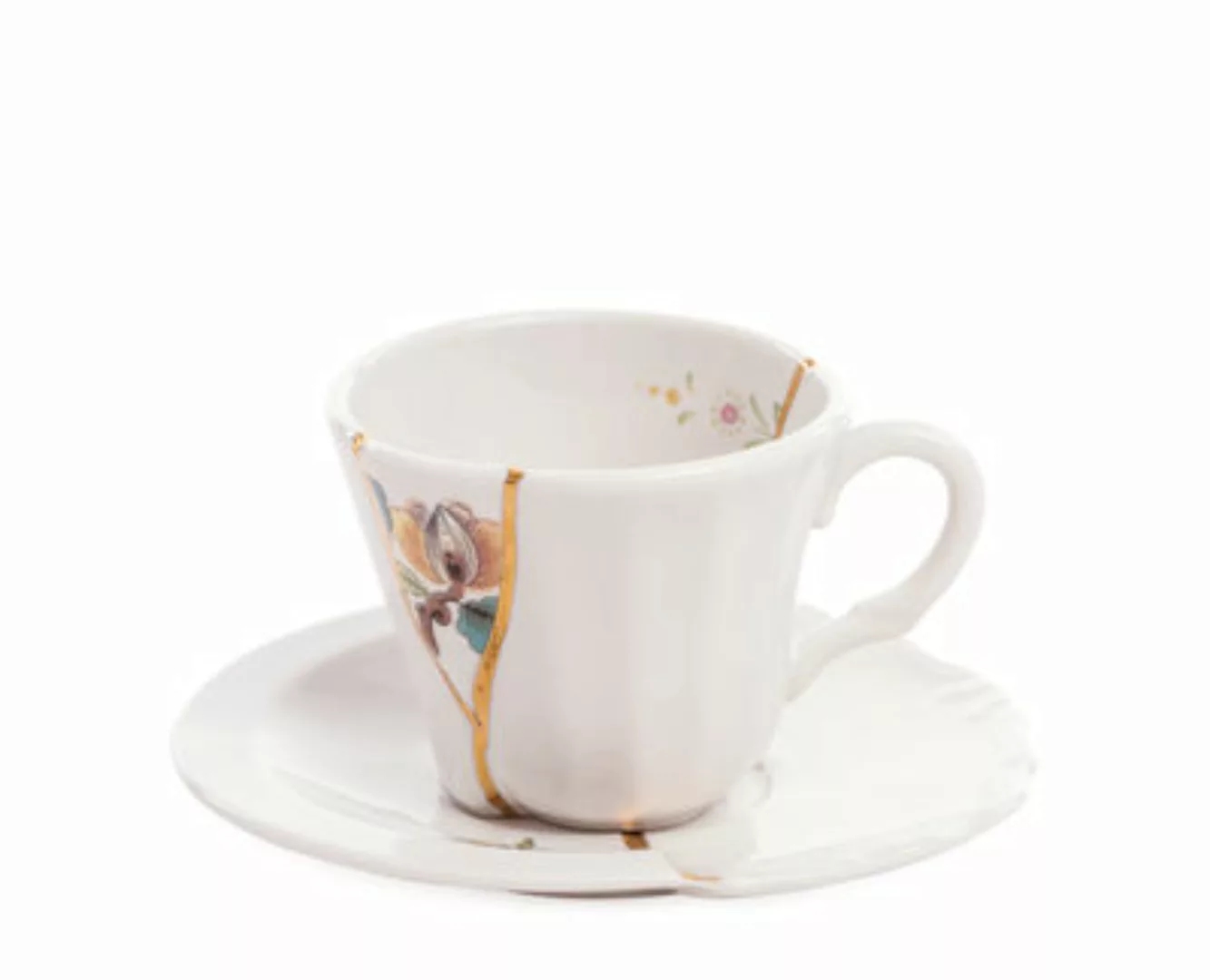 Kaffeetasse Kintsugi keramik weiß / Set aus Kaffeetasse + Untertasse - Sele günstig online kaufen
