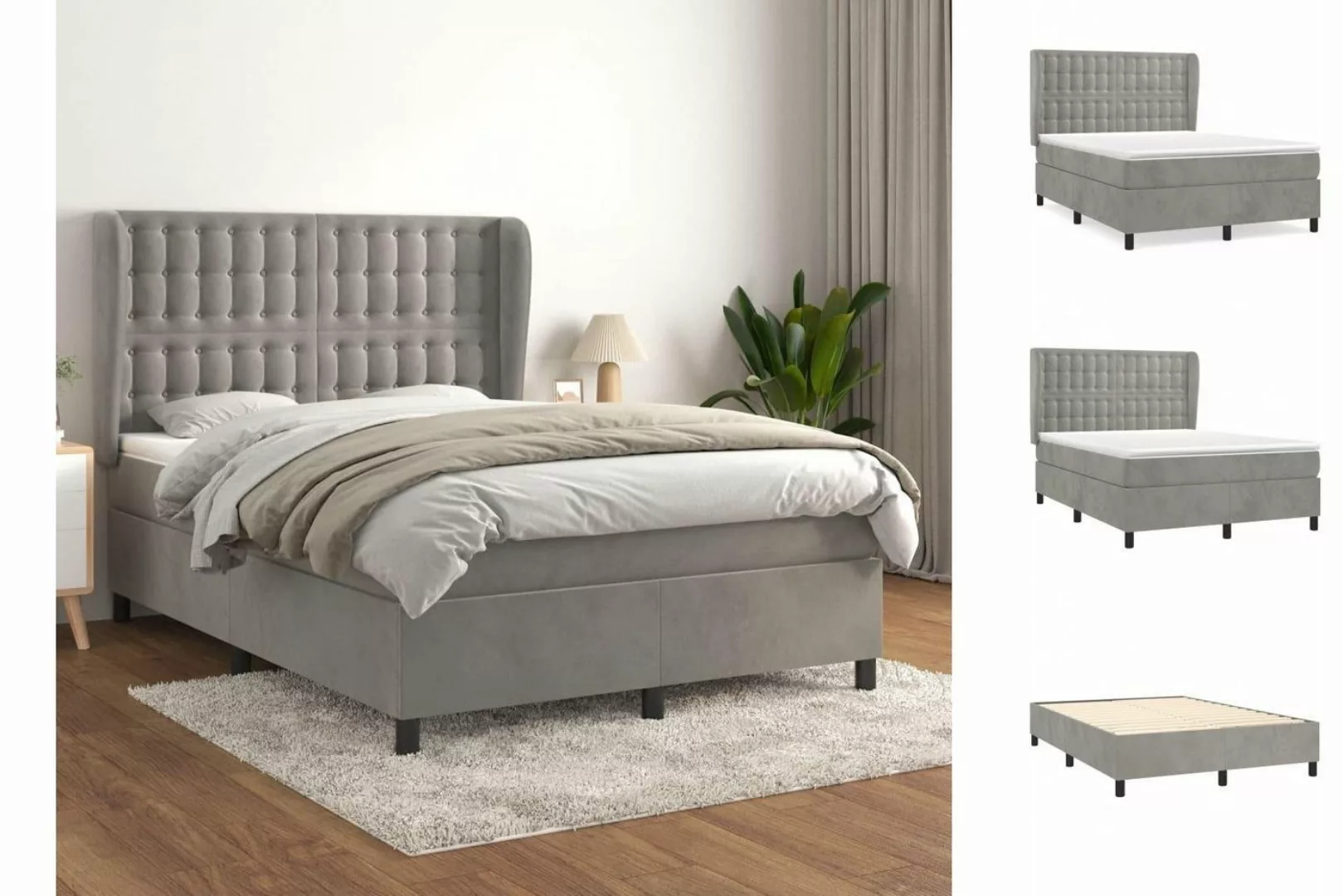 vidaXL Boxspringbett Boxspringbett mit Matratze Hellgrau 140x190 cm Samt Be günstig online kaufen