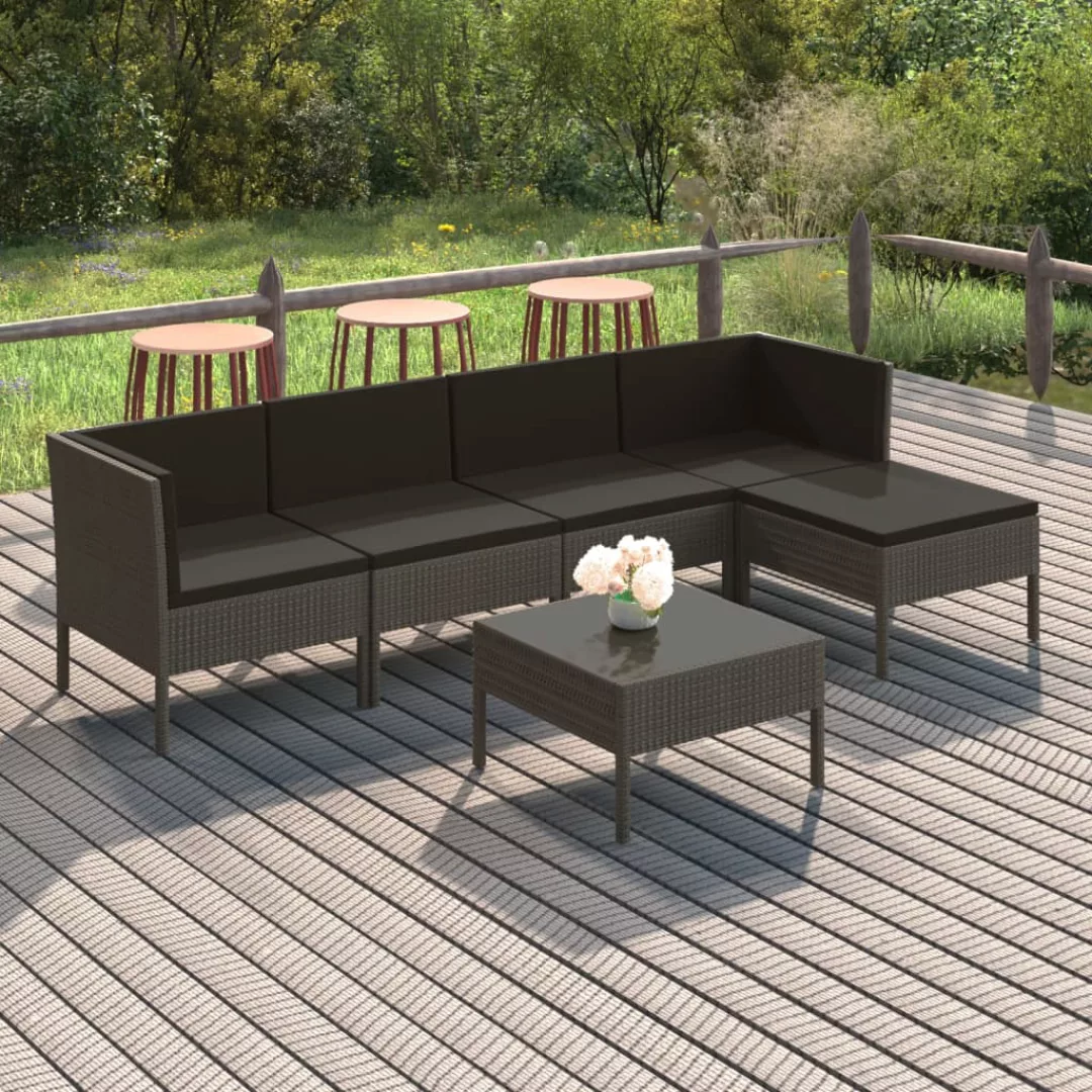 6-tlg. Garten-lounge-set Mit Auflagen Poly Rattan Grau günstig online kaufen