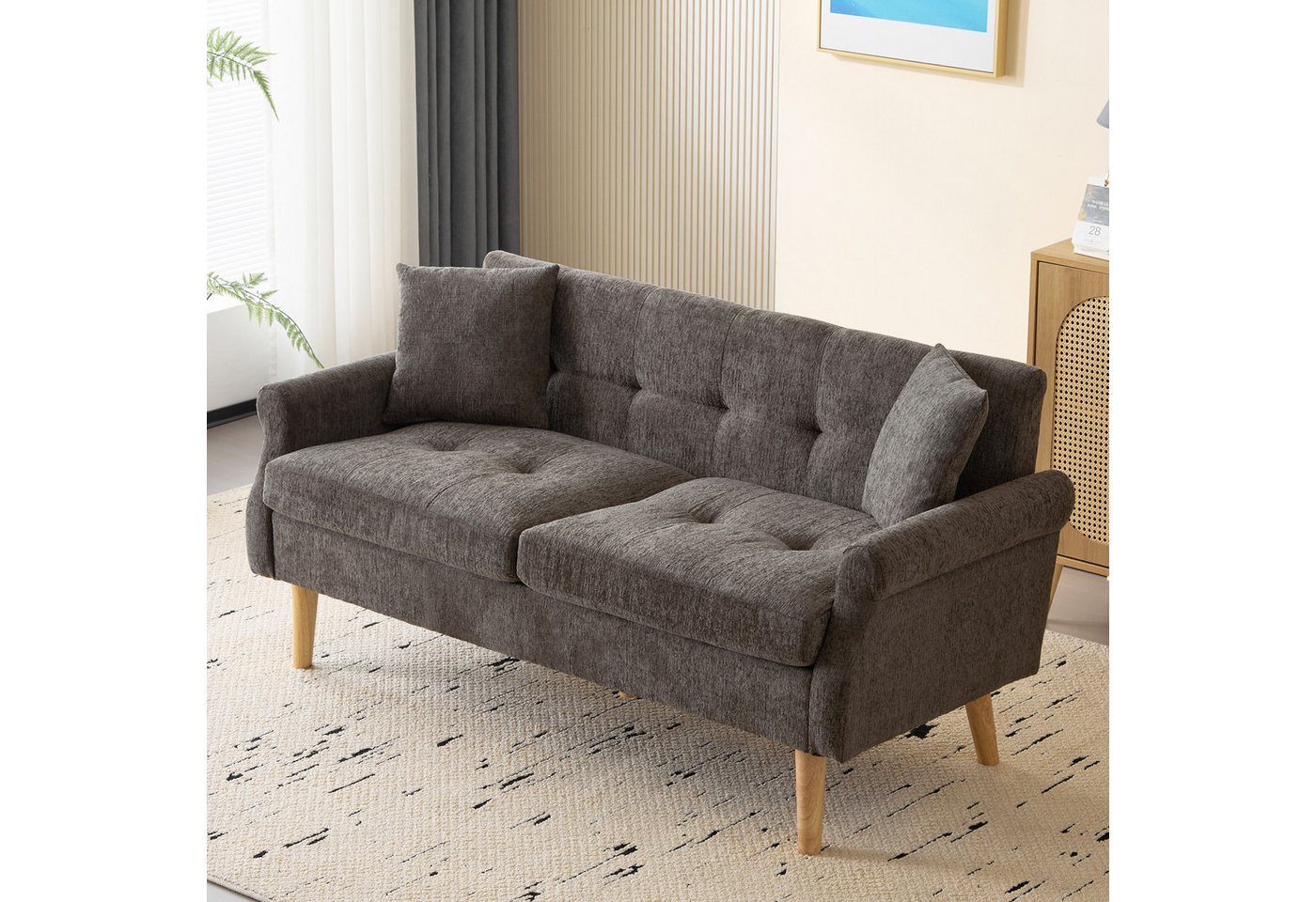 OKWISH Sofa Polstersofa,Sofa mit dicken Kissen, Kompaktes Doppelsofa aus Ch günstig online kaufen