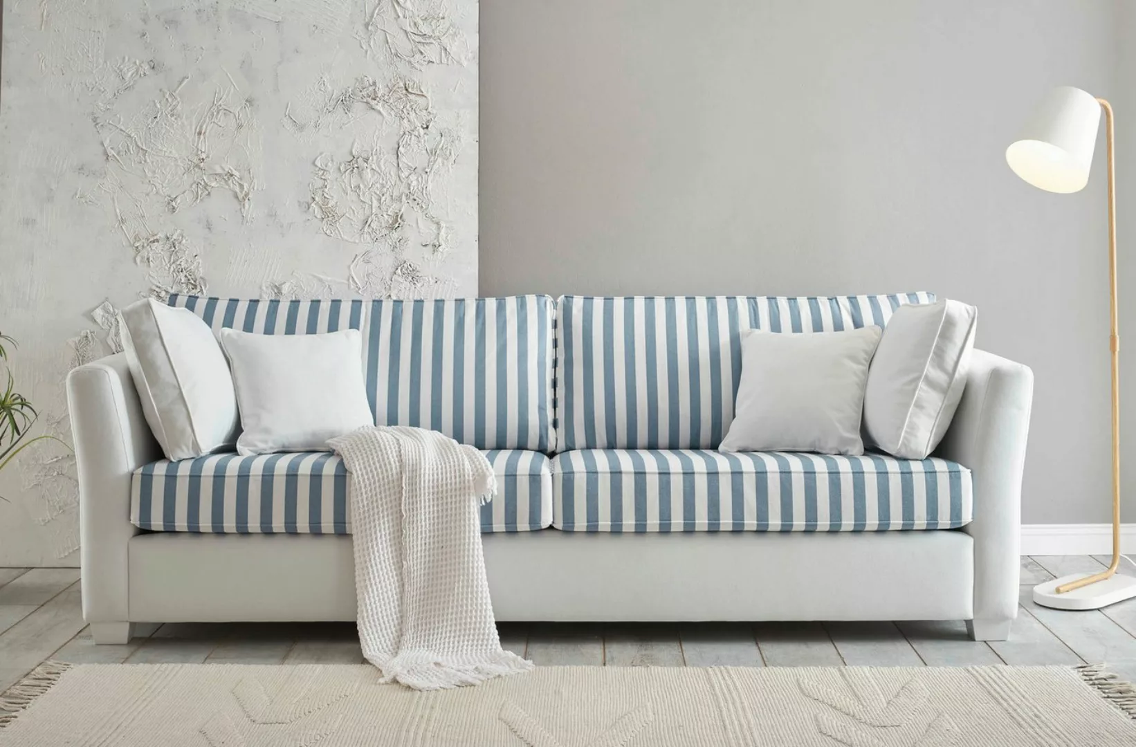 Empinio24 Sofa Wales, 3-Sitzer, mit Federkern, weis blau gestreift günstig online kaufen