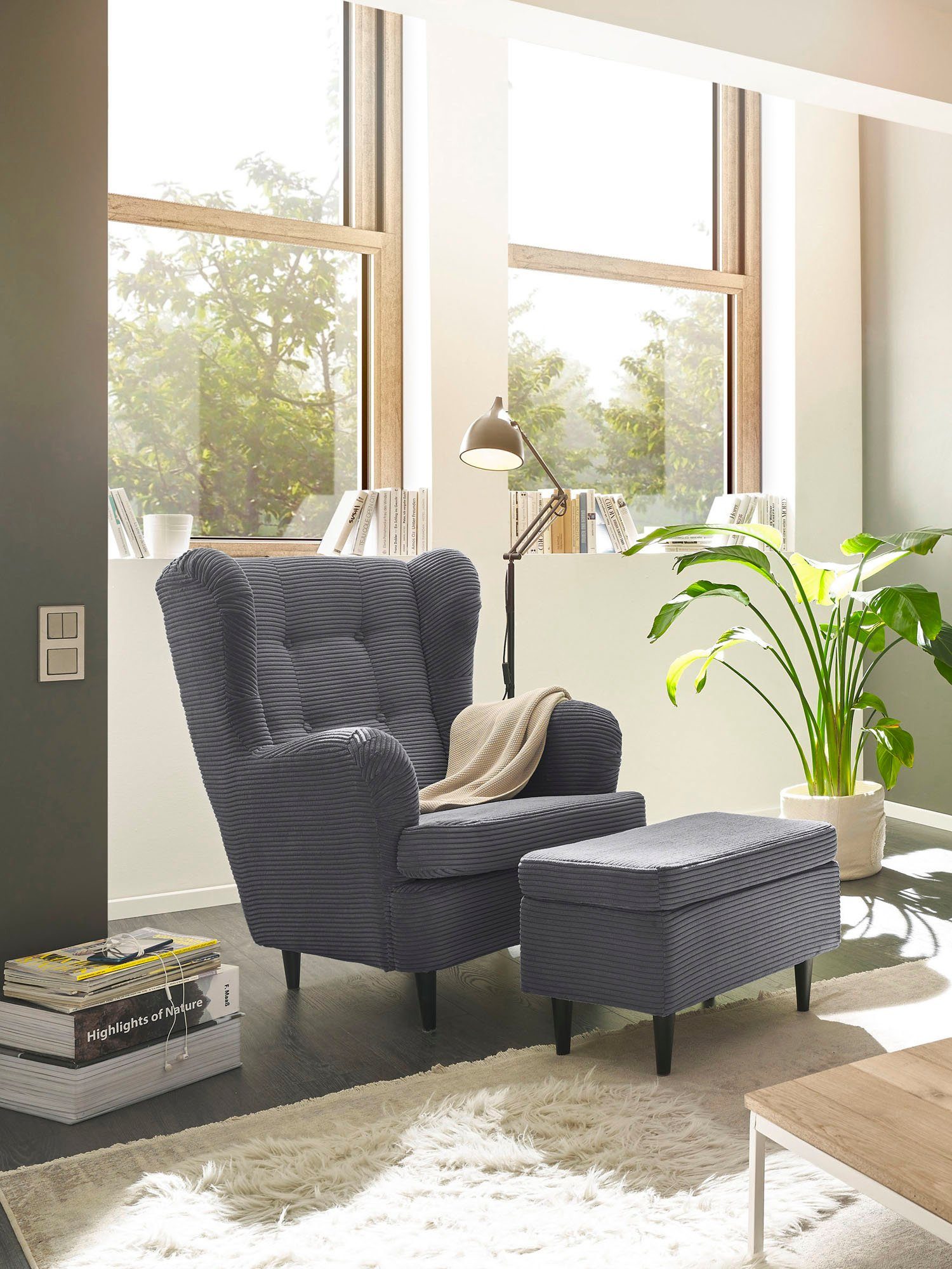 ED EXCITING DESIGN Ohrensessel "Oskar", mit Massivholzfüßen günstig online kaufen