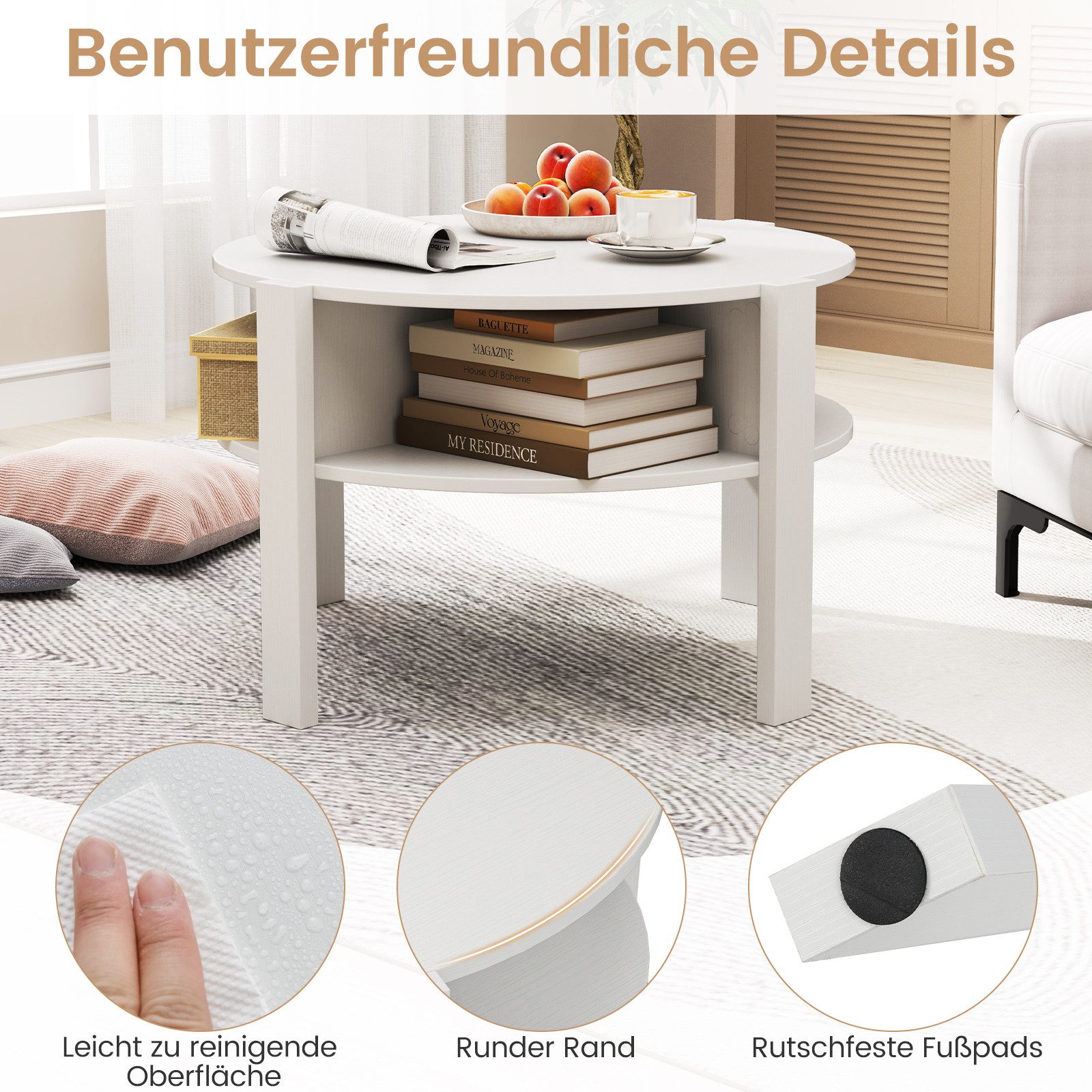 KOMFOTTEU Couchtisch, 2-stöckiger Sofatisch mit offenem günstig online kaufen